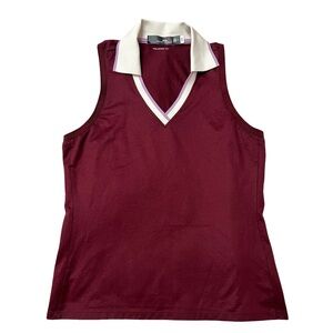 RLX Ralph Lauren Women's Golf Top Size L Maroon Tailored Fit V-Neck Sz Medium